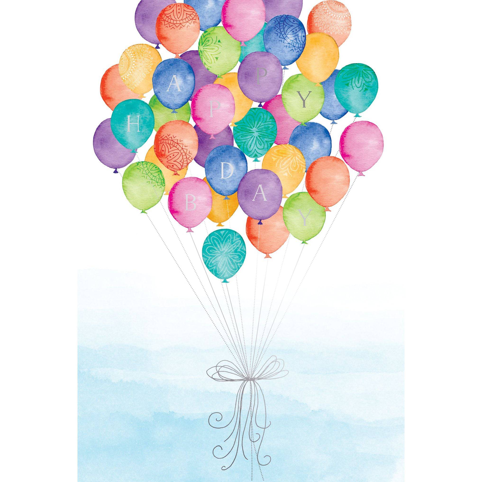 Colorful balloon bouquet birthday card from Pictura featuring vibrant illustrated balloons on a cheerful design.